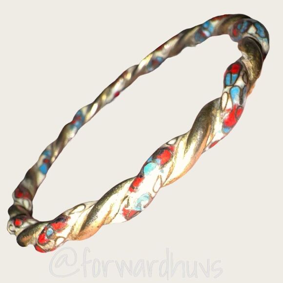 Vintage Unique Cloisonné Twisted Bangle Bracelet - Picture 8 of 12